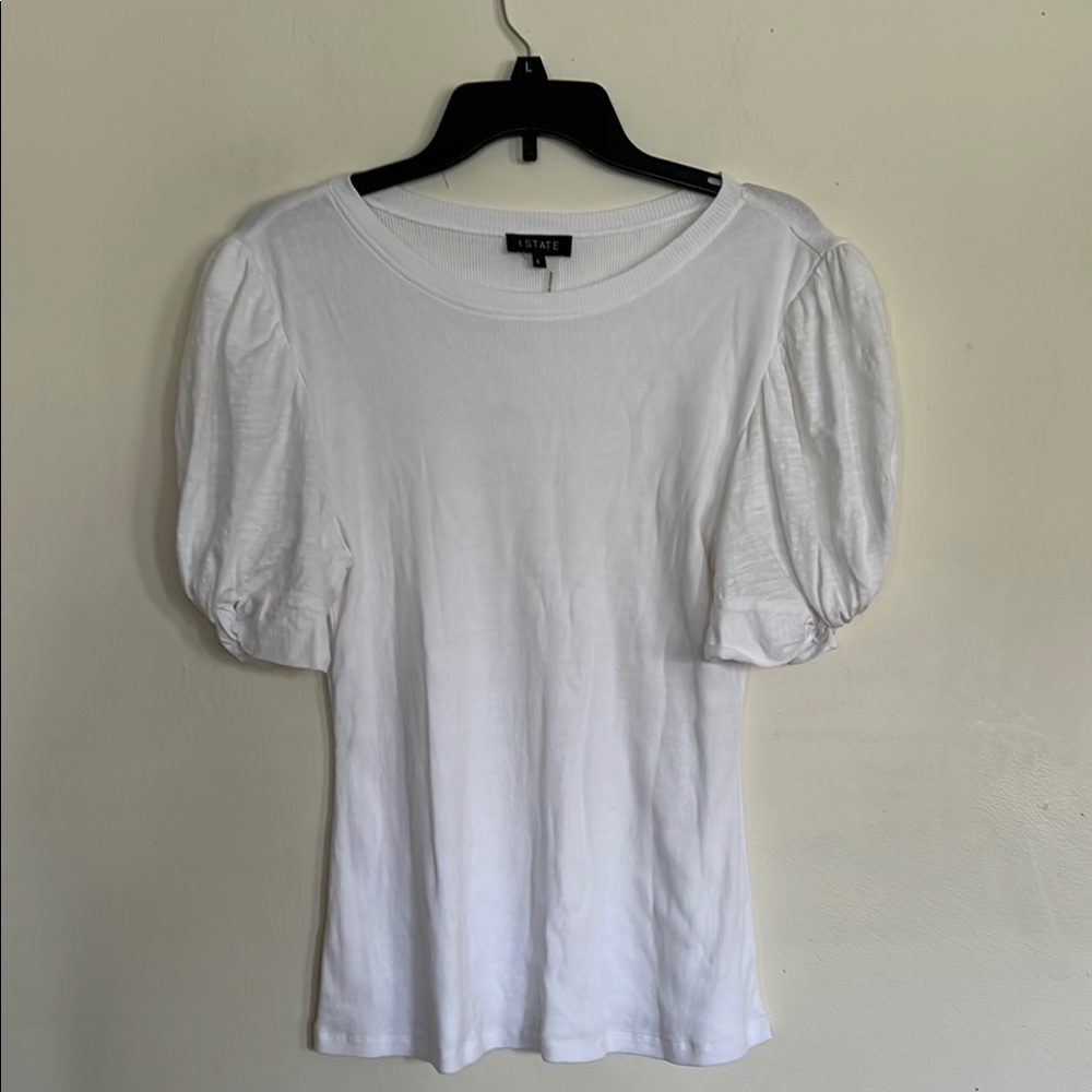 1. State White Puff Sleeve Crew Neck T-Shirt